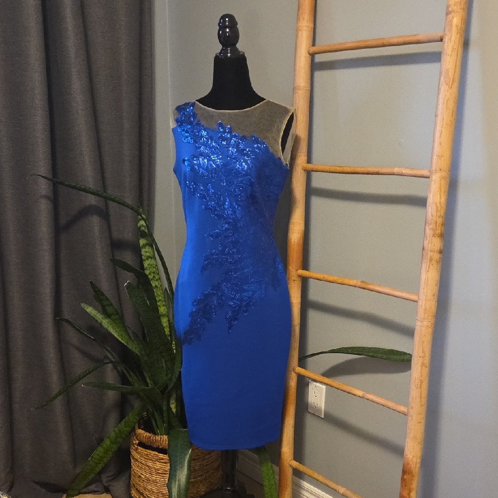 Tadashi Shoji One Shoulder Blue Dress